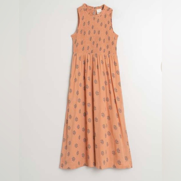 Indi&Cold women’s 100% organic cotton elastic waist sleeveless mid dress peach S - Picture 3 of 10